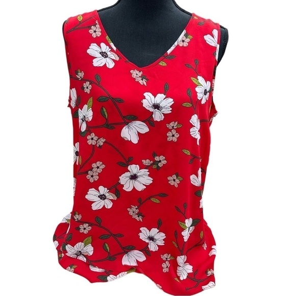 3x25* Chelsea & Theodore Women's Sleeveless Red White Floral Print Hi-Low Hem - Picture 6 of 15